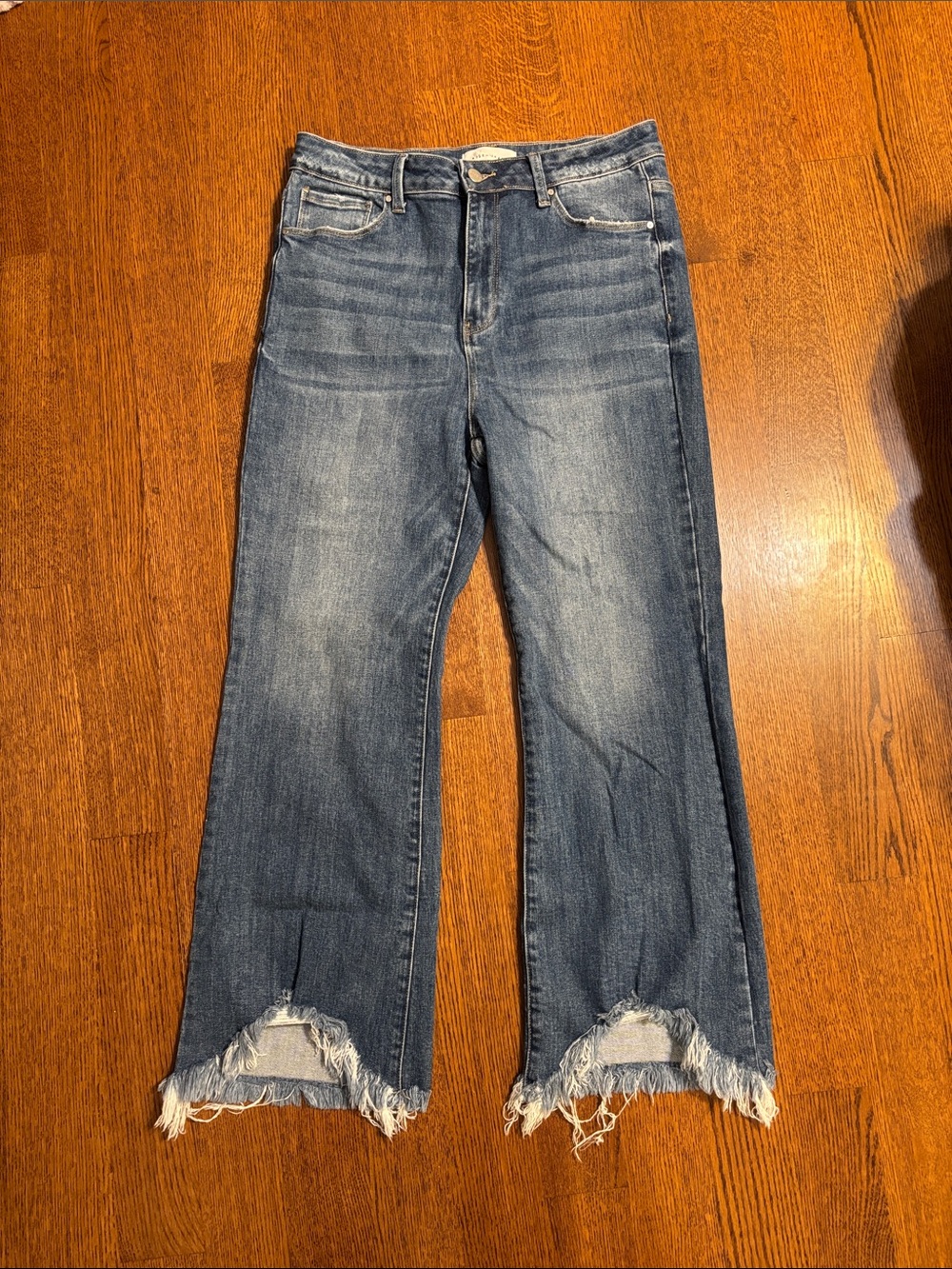 Frayed Hem Dark Blue Wide-Leg Jeans